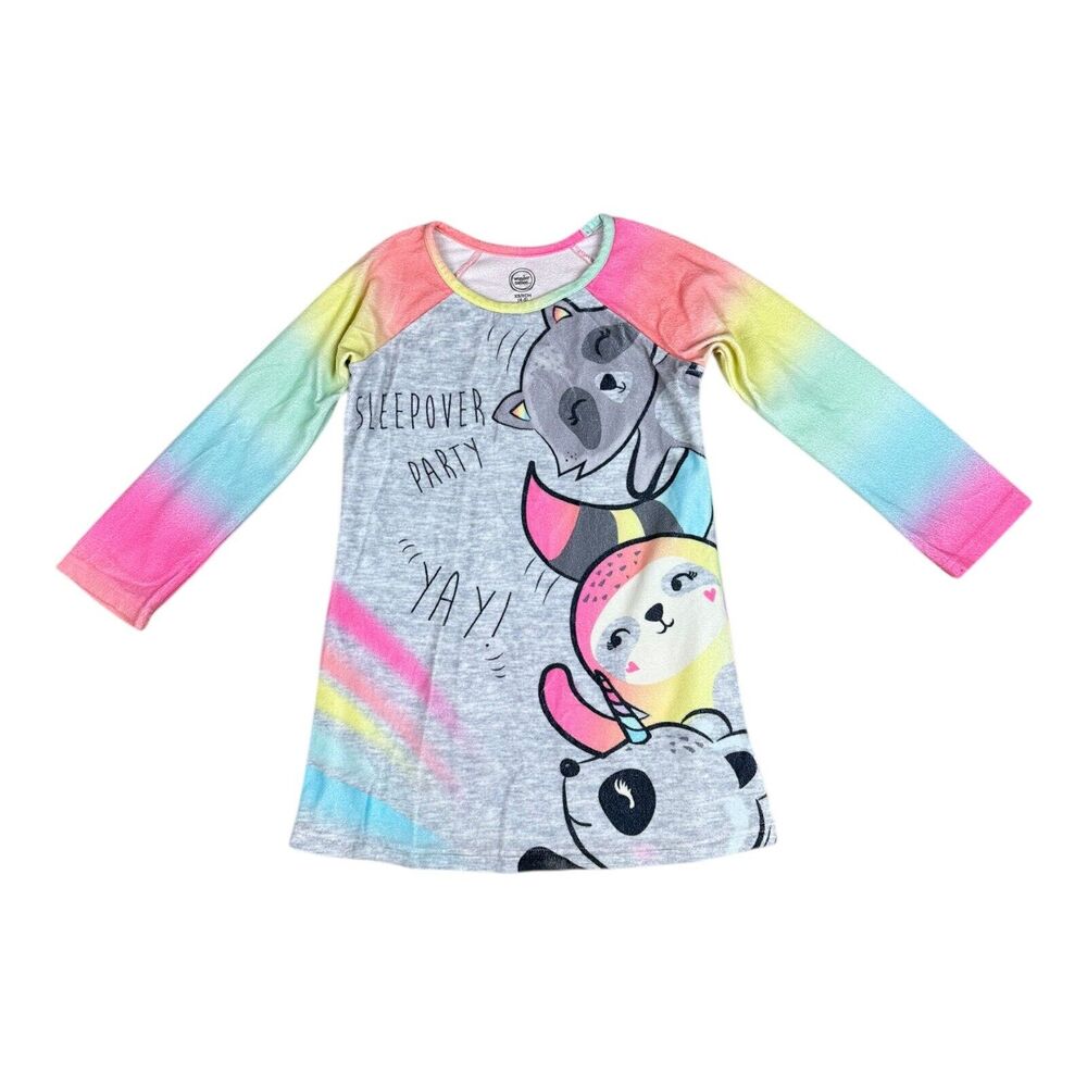 Wonder Nation Girls Sz XS 4-5 Microfleece Nightgown Pjs Pajamas Sleep Rainbow